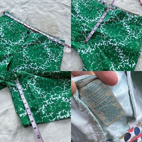 Boden Bermuda Chino Shorts Emerald Green White Floral Pattern Cotton size 10 - Picture 11 of 14